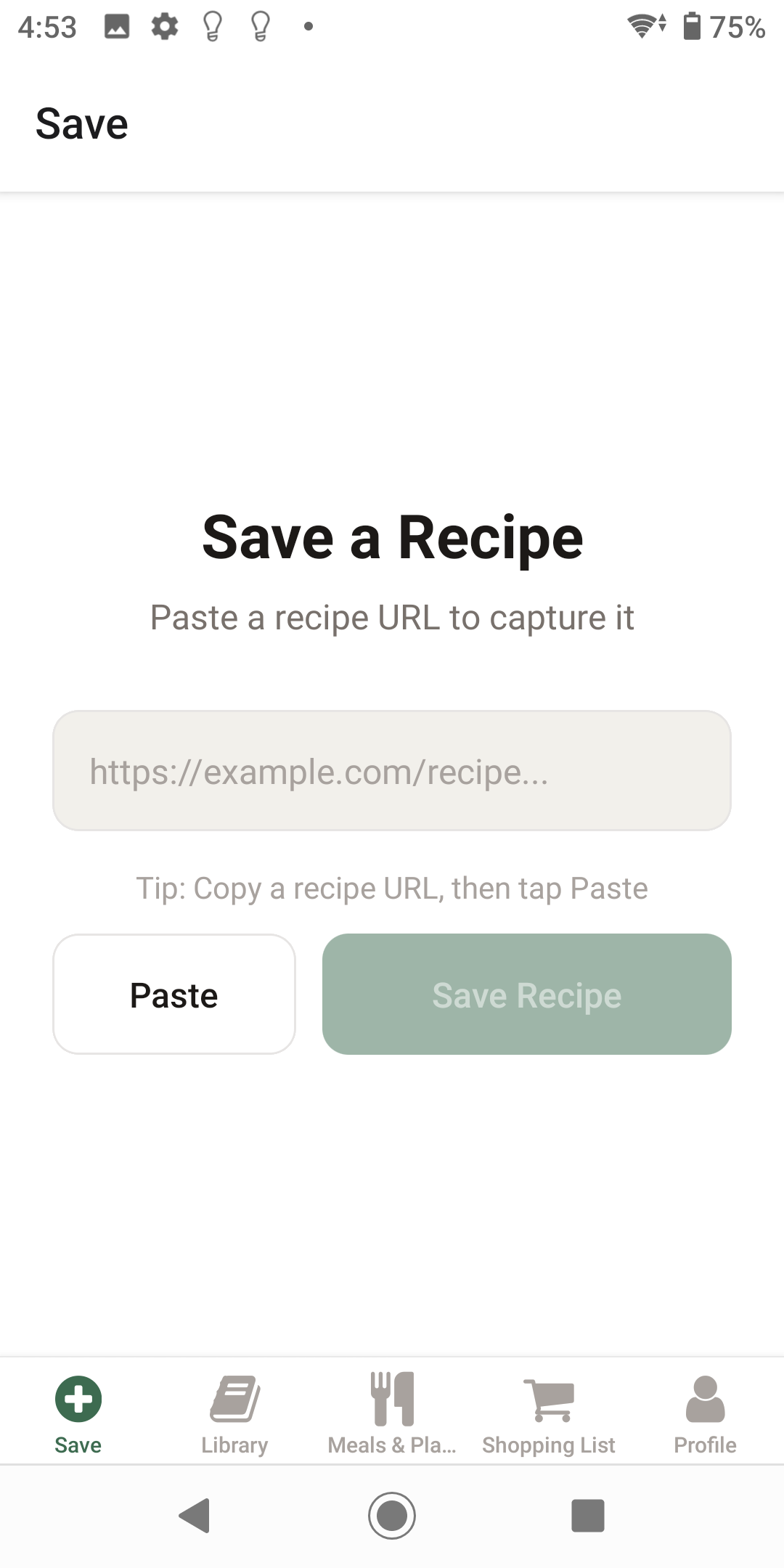 Broth recipe capture screen