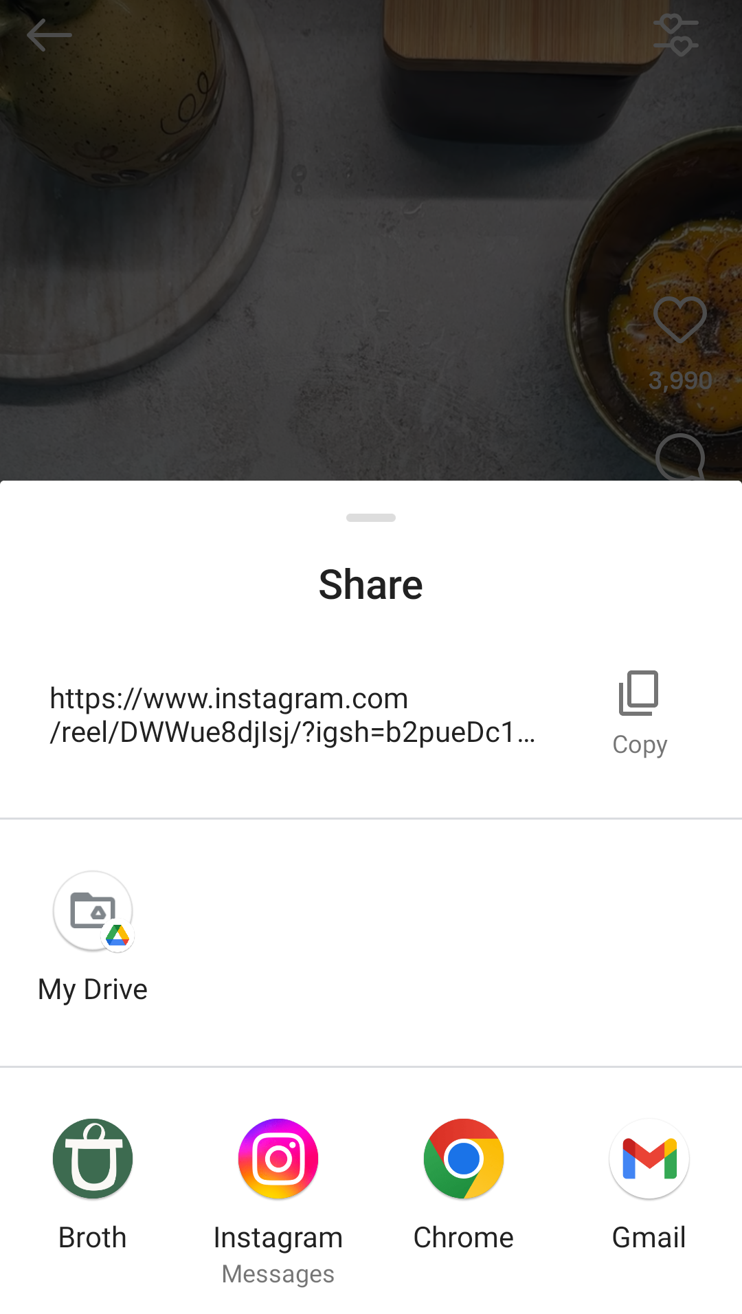 Saving a recipe from Instagram to Broth