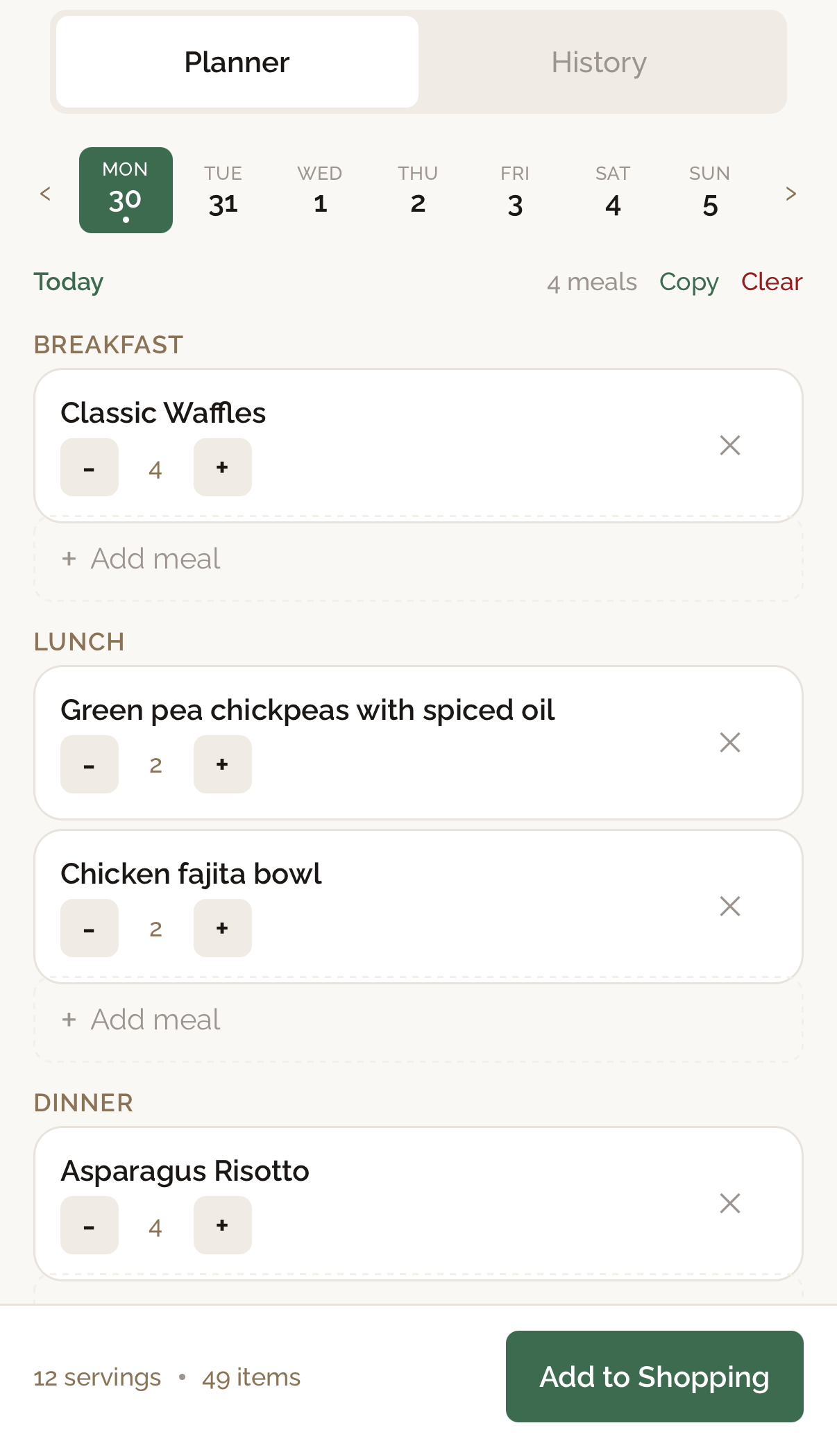 Weekly meal planner