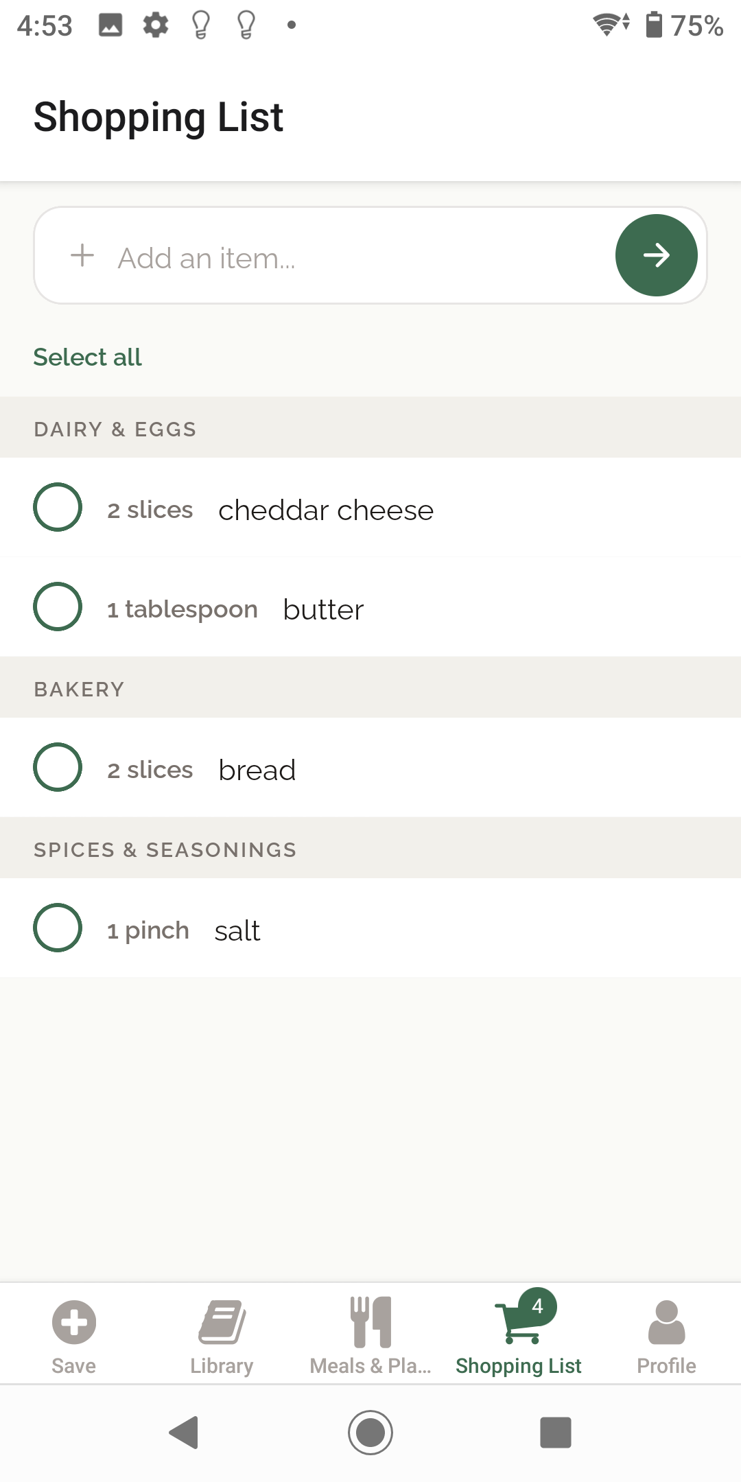 Broth smart shopping list