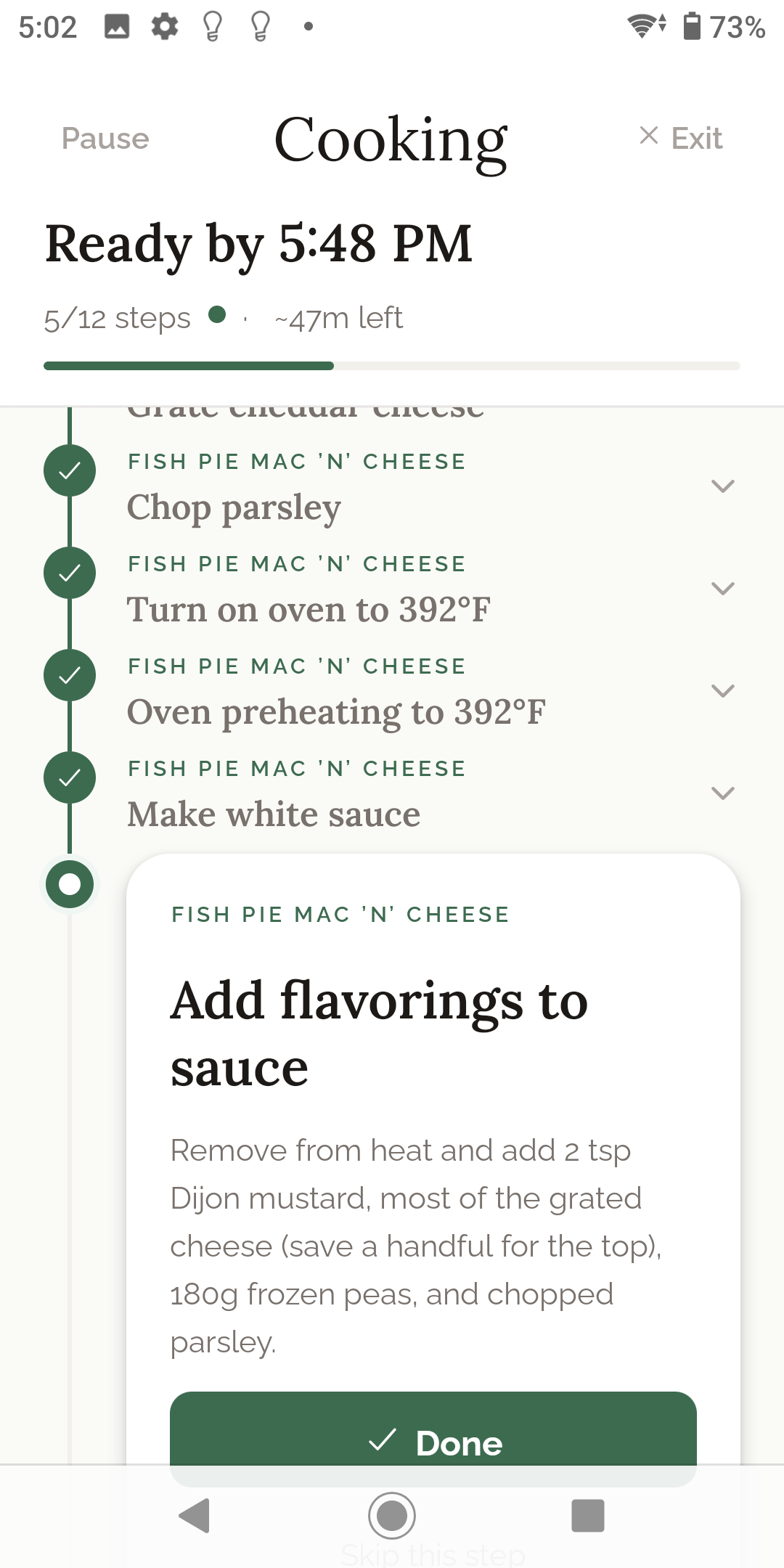 Broth guided cooking timeline